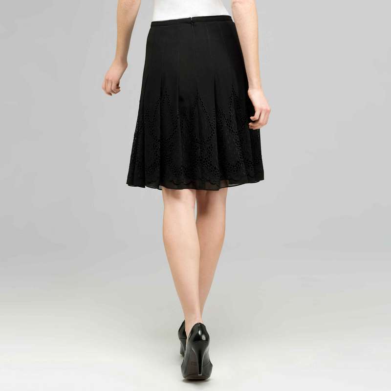 Pleated Skirt With Embroidery., Black, large image number 1